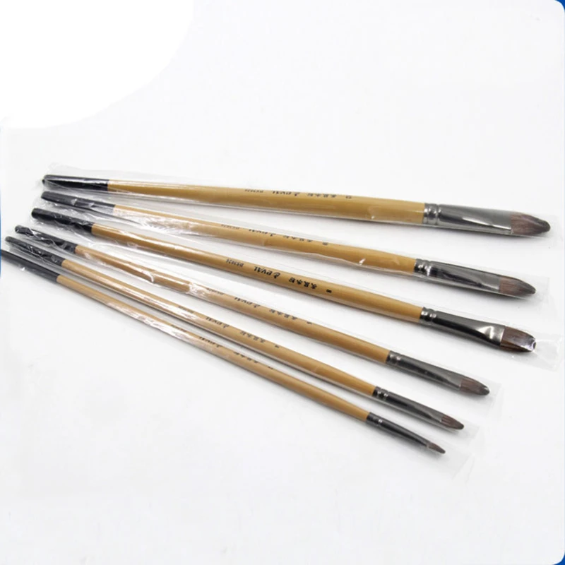 6pcs/Set squirrel hair Birch rod oil paint brush Hazel shape pen High Quality Bright chrome metal Art Supplies paintbrush