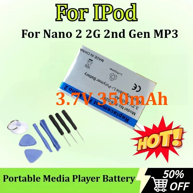 SWZY Newly upgraded 3.7V 350mAh Li-ion Portable Media Player Battery for IPod Nano 2 2G 2nd Gen MP3 Rechargeable Battery +tools