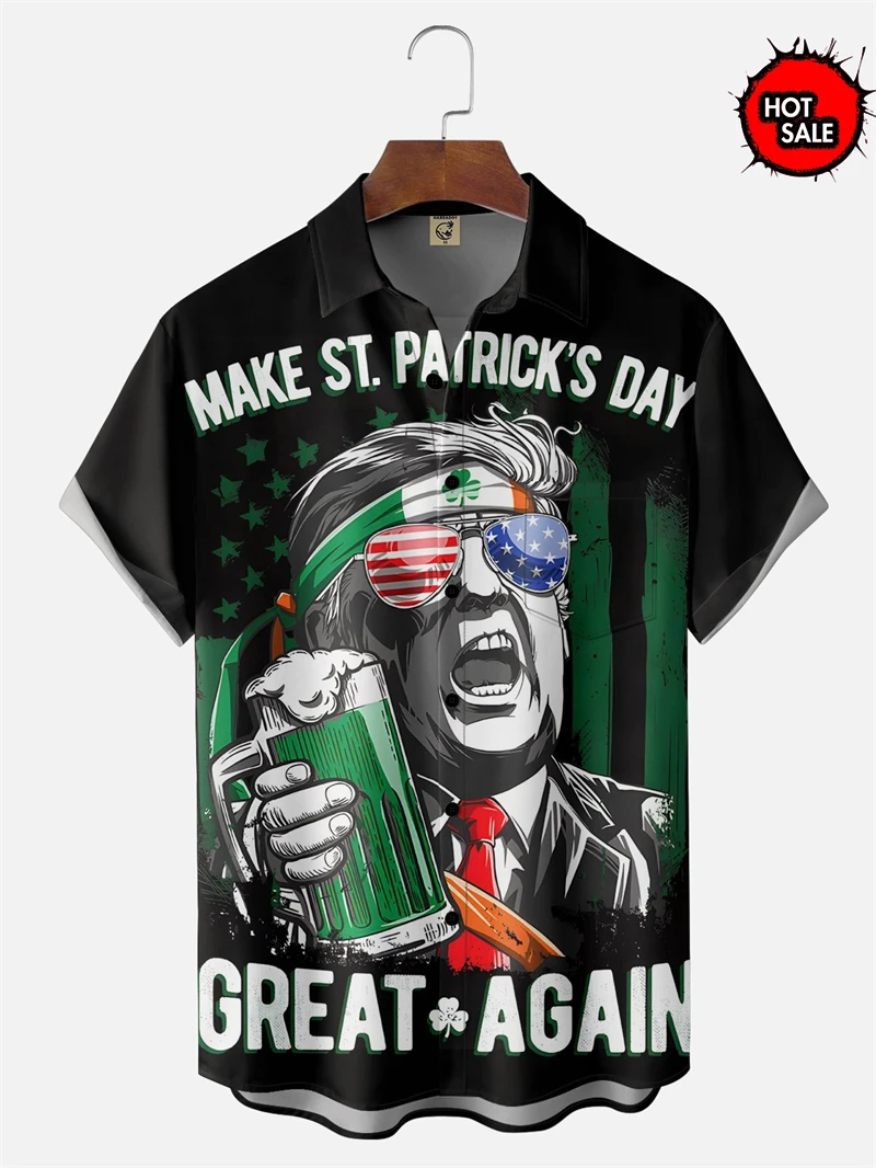 USA Donald Trump Guitar 3D Printed Christmas Shirts Men Clothing Hawaii Shirt Short Sleeve Lapel Blouse Mens High Fashion Tops