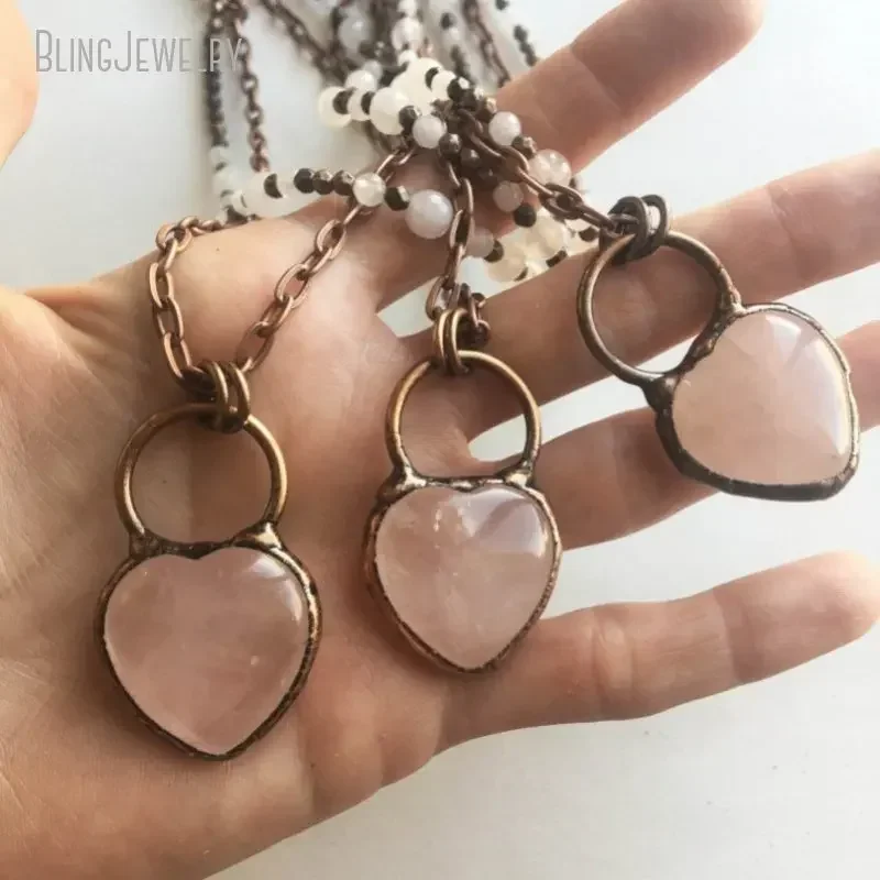 10pcs Rose Quartz Bead Layer Choker Pink Crystal Arcane Heart Necklace Witch Boho Goth Wicca Valentine Love Talisman Jewelry