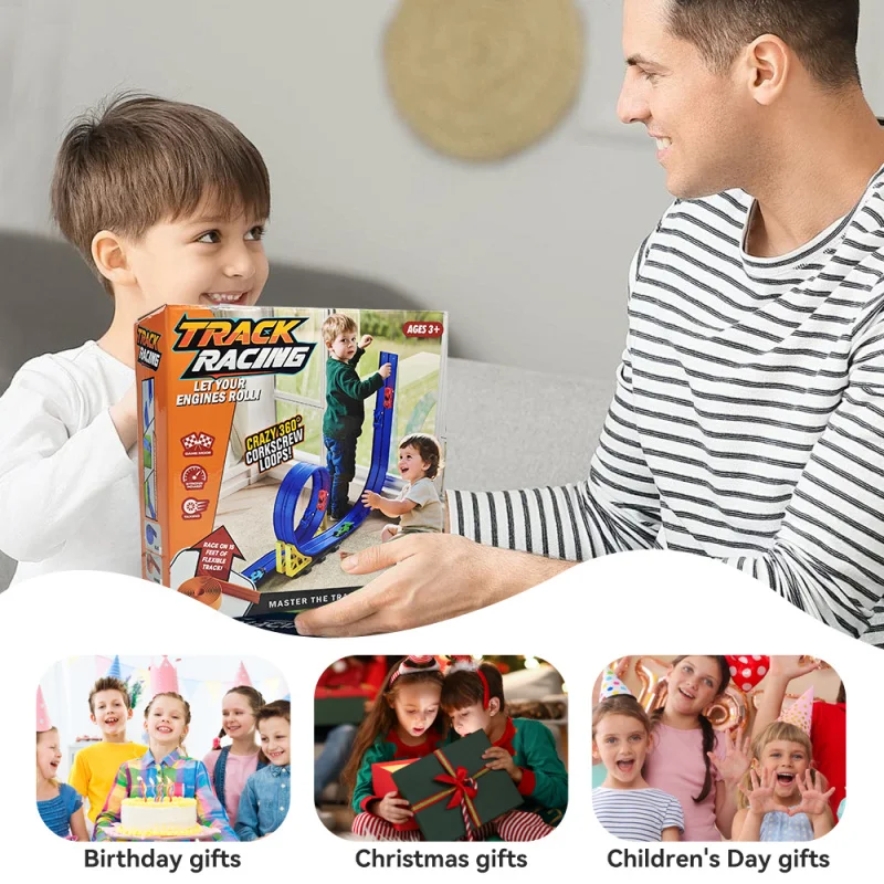 Soft track racing set, speed competition car model, assembly racing track kit, suitable as a gift for festivals.