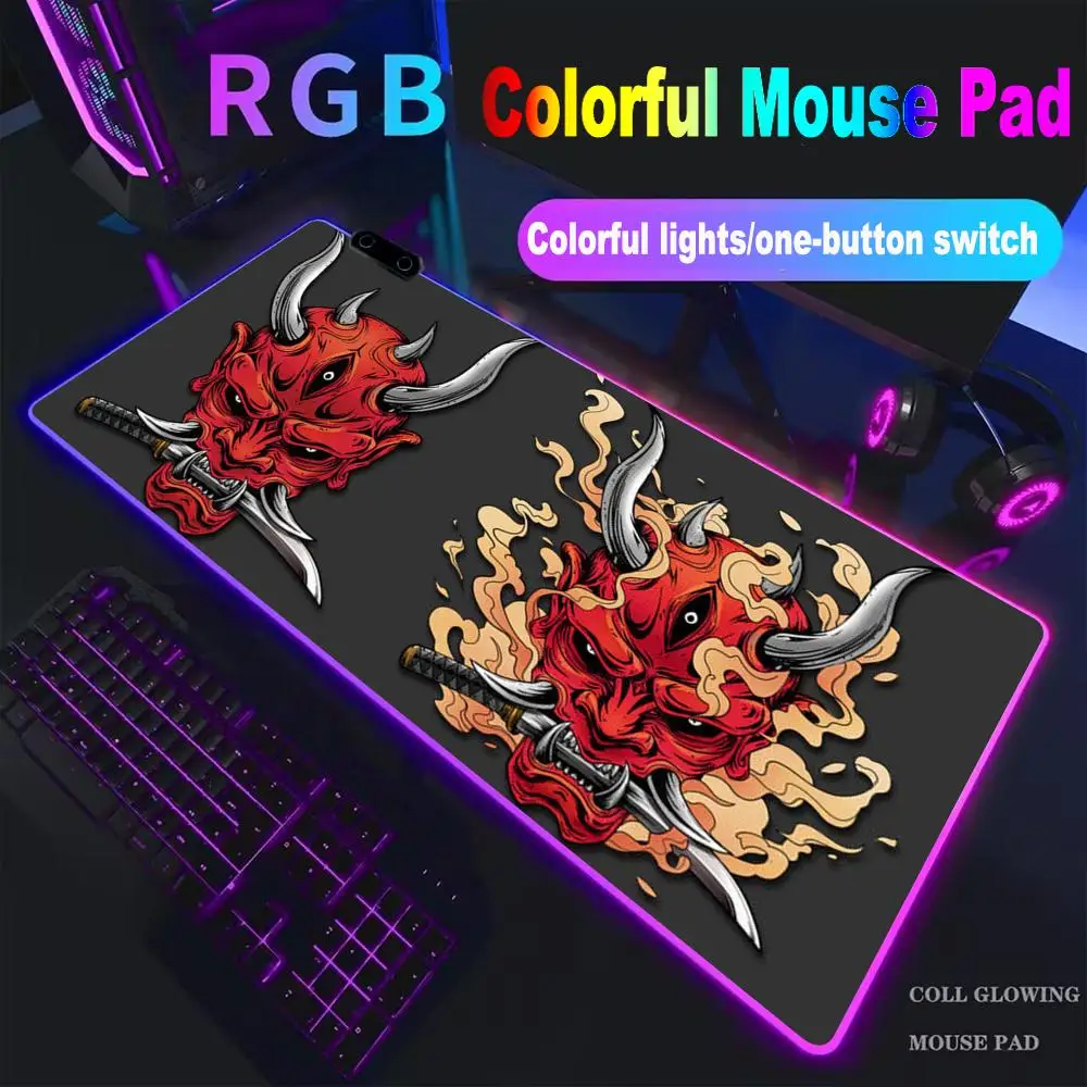 

Red Hannya Mouse Pad High-end E-sports Mouse Pad Mouse Pad RGB Mouse Pad LED Pc Large Student Writing Pad Gamer Luminous Desk Ma