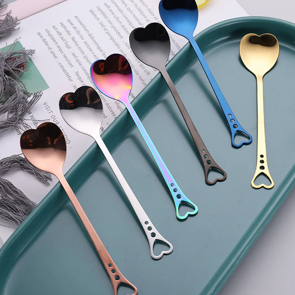 

6pcs Heart Shaped Coffee Spoon Stainless Steel Long Handle For Tea Dessert Ice Cream Stirring Tool Kitchen Barware