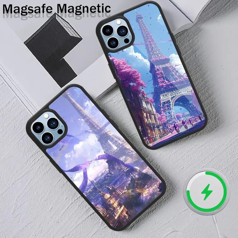 

Purple France Paris Eiffel Tower Phone Case For iPhone 15 14 13 12 11 Plus Pro Max Magsafe Magnetic Wireless Charging