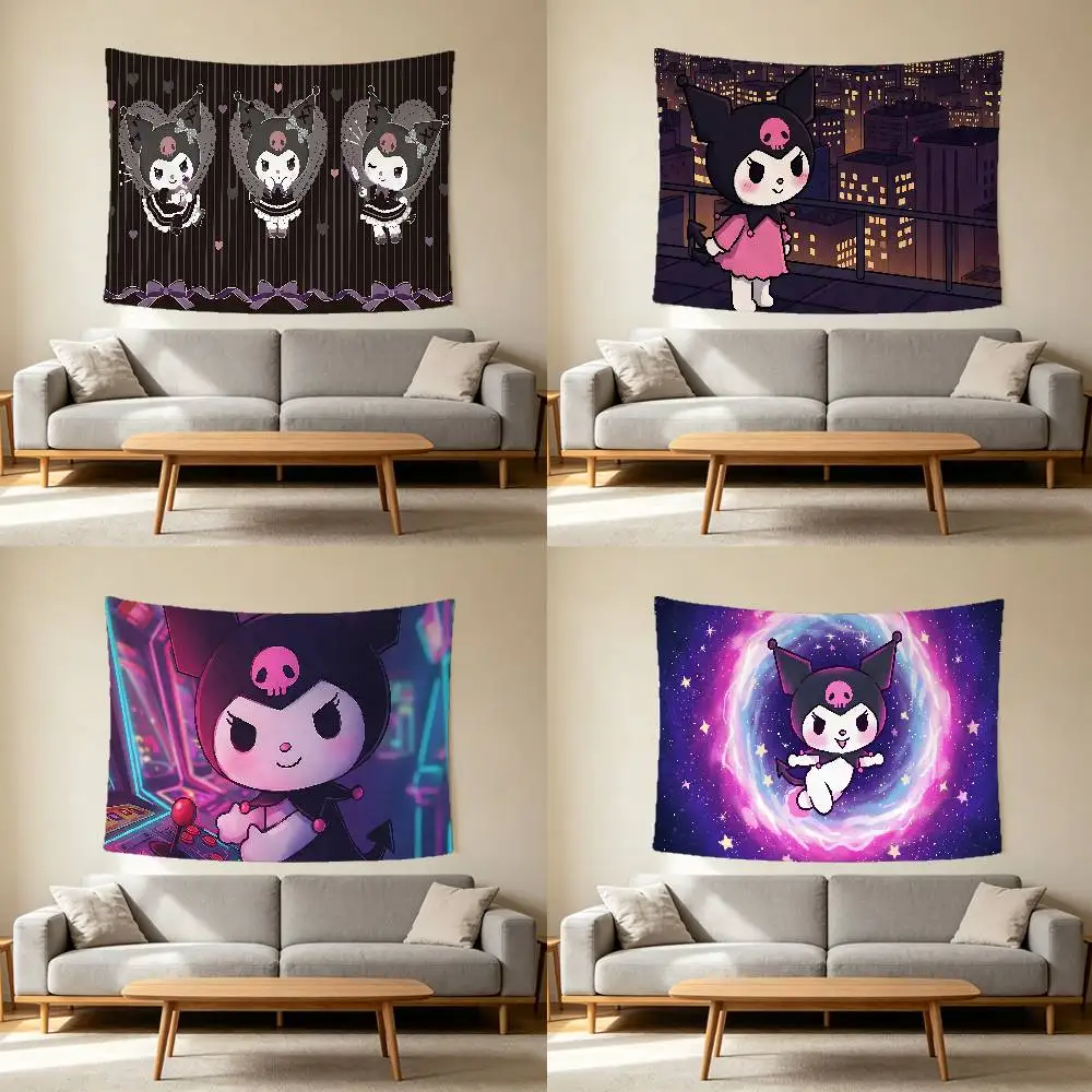 K-Kuromi Kawaii Wall Hanging Tapestry Wall Hanging Psychedelic Hippie Tapestry Bedroom Decoration