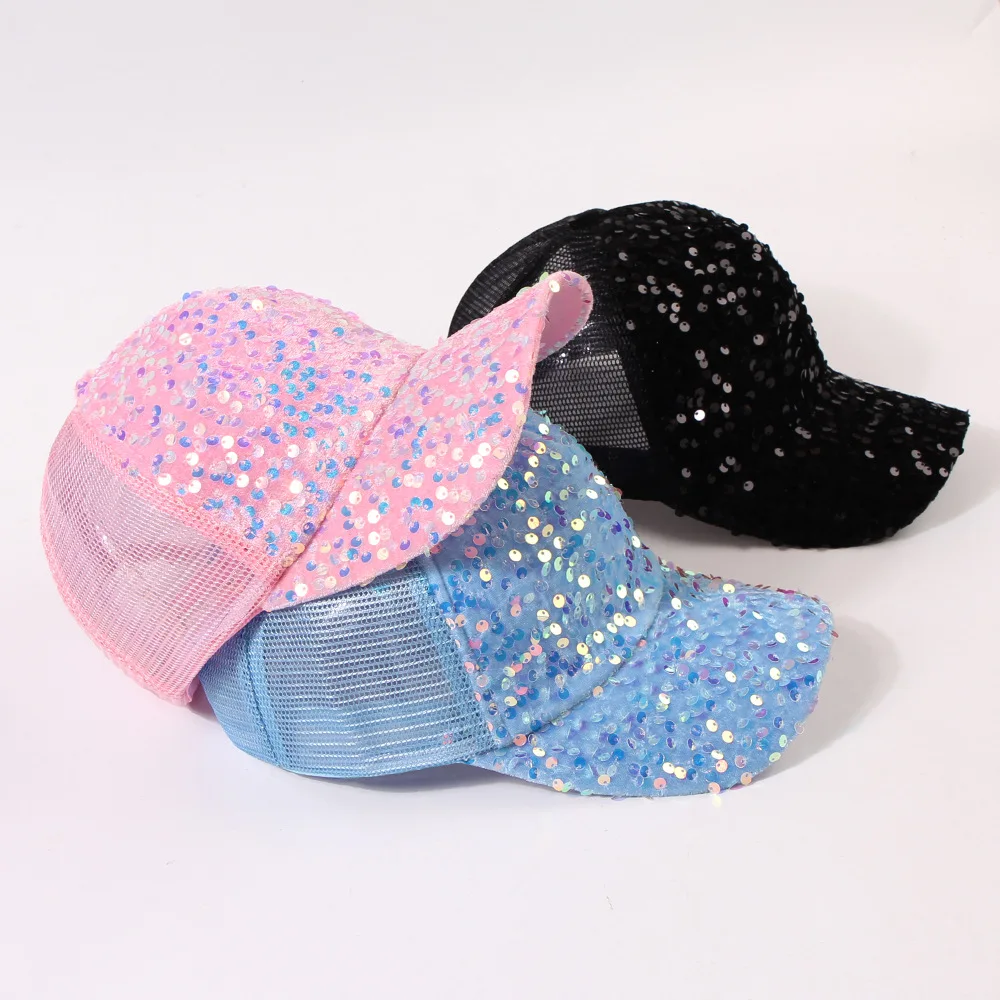 Sequin Baseball Cap Women Summer Mesh Breathable Sunscreen Sunshade Casual Cap Dance Shiny Party Fashion Hat