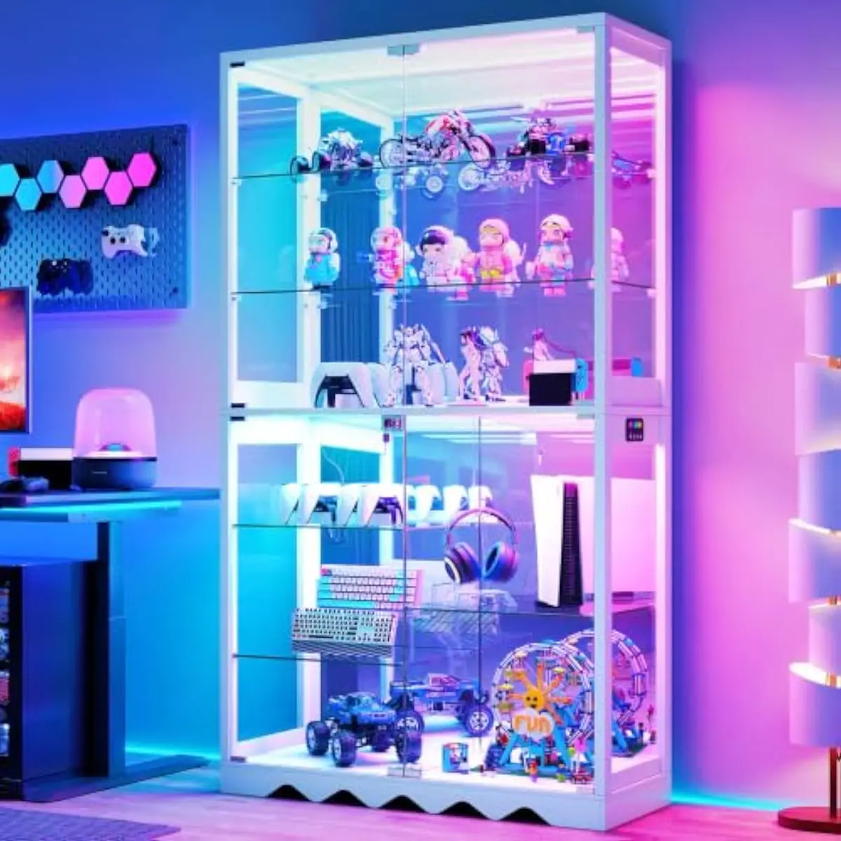73' 8-Tier Large Glass Display Cabinet with RGB Lights for Collectibles