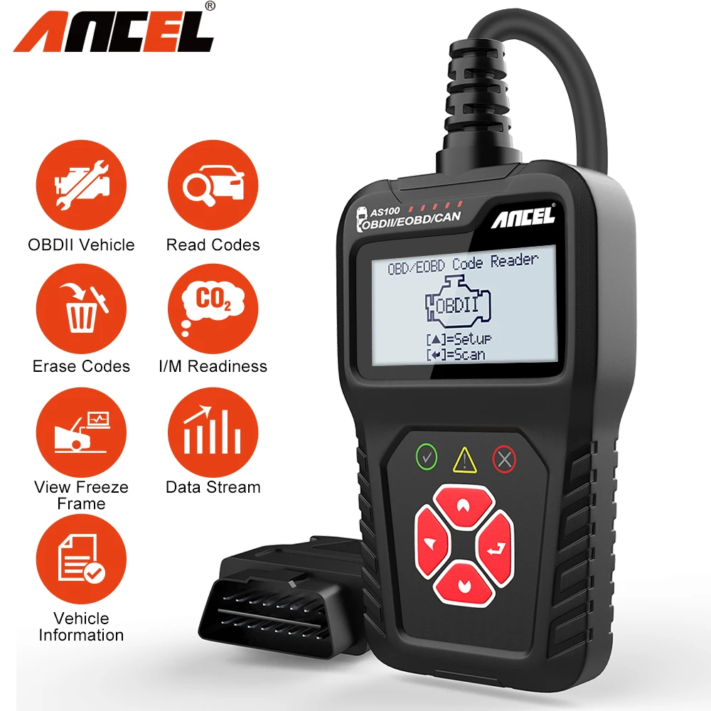 

Ancel AS100 OBD2 Automotive Scanner with Code Reader I/M Readiness Status Engine View Freeze Frame Data OBDII Diagnostic Tools