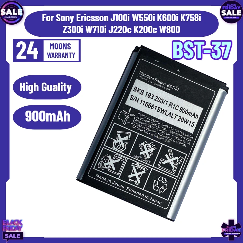 

New 900mAh BST-37 Battery for Sony Ericsson J100i W550i K600i K758i Z300i W710i J220c K200c W800 Battery