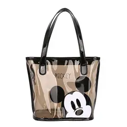 30x24x11cm Disney Mickey Solid Color Transparent Women's Bag Fashion Large Capacity Jelly Bag Cartoon Cute  Shopping Bucket Bag