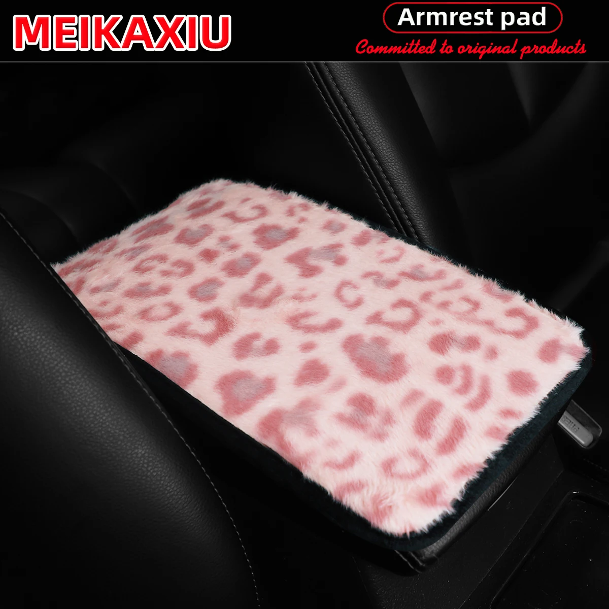 Weiche und bequeme Plüsch-Armlehnenabdeckung für das Auto mit Leopardenmuster und rutschfester Funktion, 32 cm x 19 cm. Auto-Dekorationsartikel für Frauen. – Detail 1