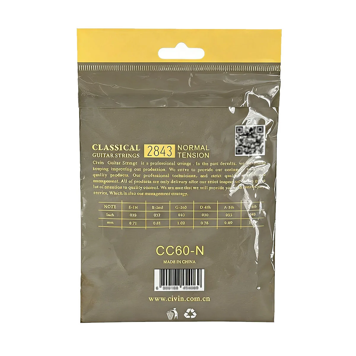 Civin CC60-N Classical Guitar Strings Set - 6-String, Normal Tension, Anti-Corrosion, Bright Tone, 028-043, Beginner Friendly