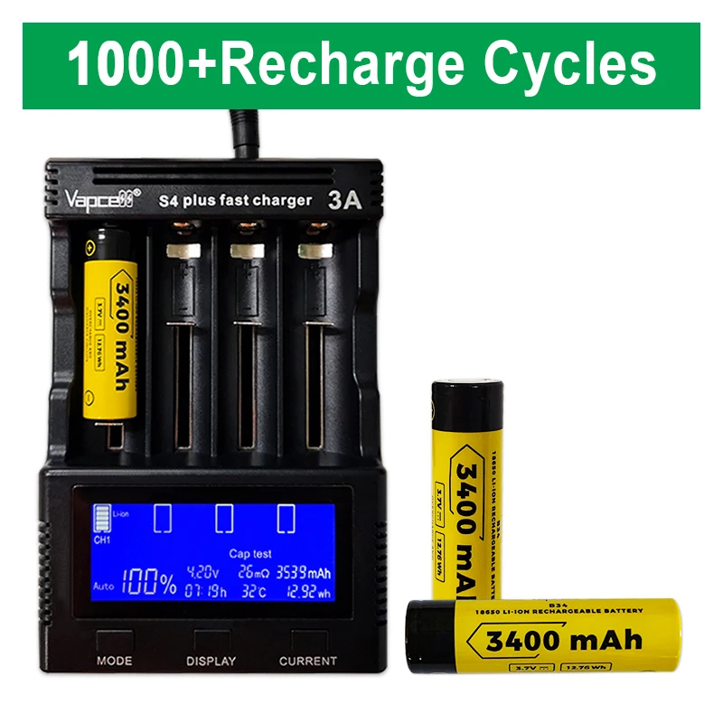 Bateria recarregável Vapcell-Li-ion para Pack, B34, 3400mAh, 10A, 18650, alta qualidade, bom desempenho de energia, 1-10Pcs, 18650