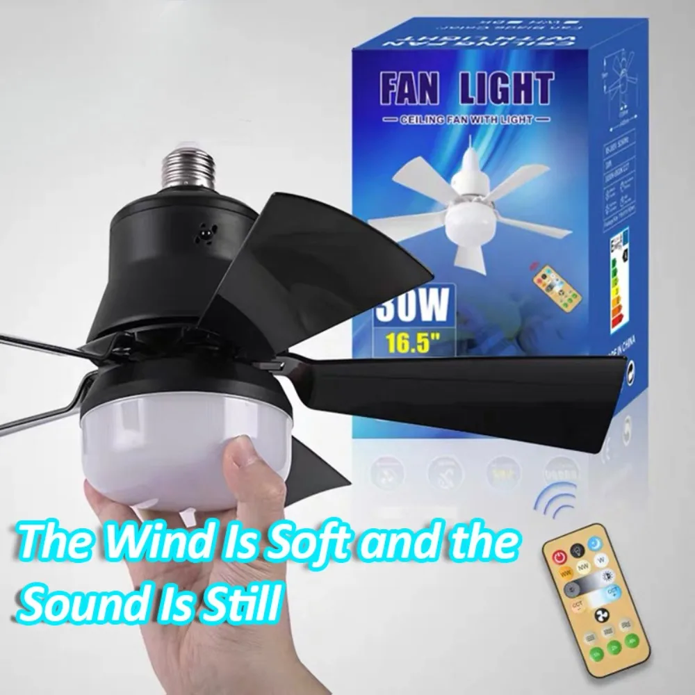 JOYINLED E27 Ceiling Fan with LED Light & Remote Control Removable Design Dimmable Silent Recessed Installation for Home Bedroom