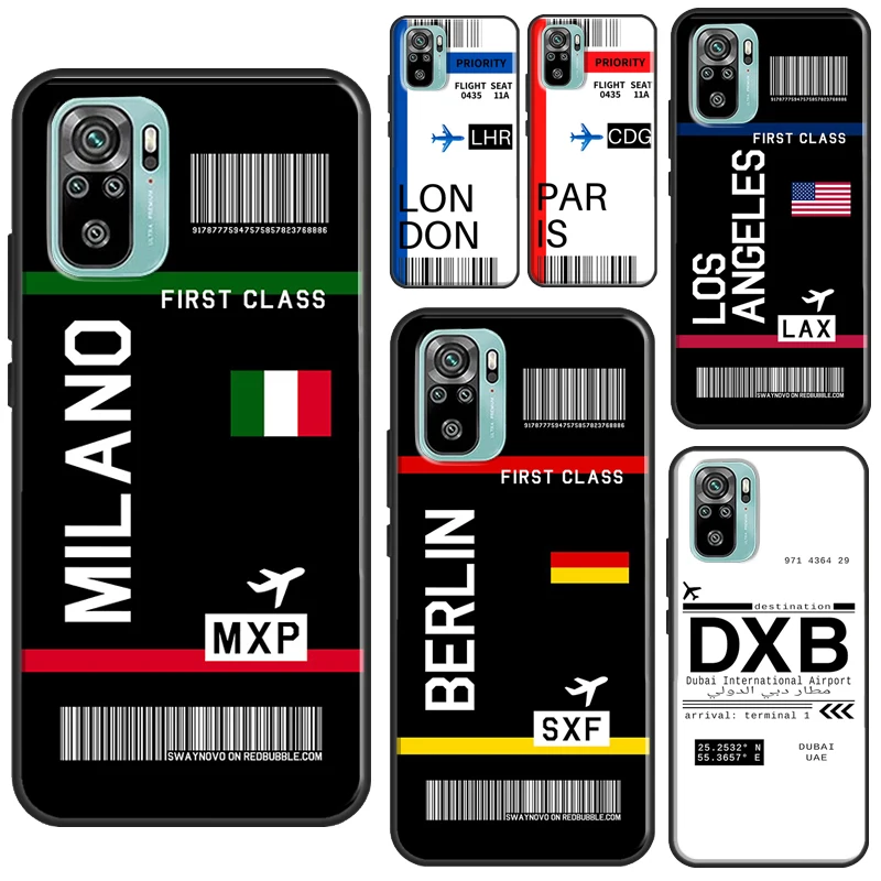 London Toronto Boarding Pass Case For Xiaomi Redmi Note 12 Pro 8 9 10 11 Pro 9S 10S 11S 12S Redmi 12C 10C 9C 10A Cover