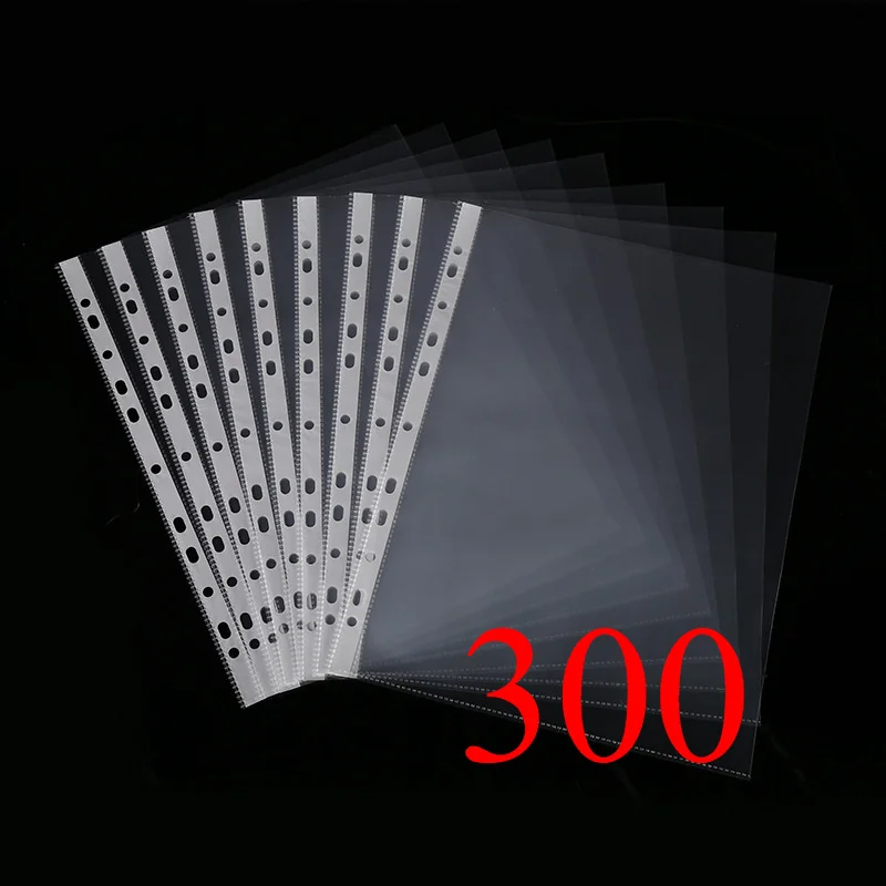 

300 High-Quality A4 Document Sleeves - Transparent PVC, with 11 Holes for Simple Organization - Protective Office Folders
