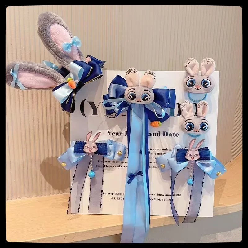

Zootopia Rabbit Officer Hair Accessories Disney Judy Rabbit Ears Bow Ribbon Hairpin Cute Women Does Not Harm Pin Clips for