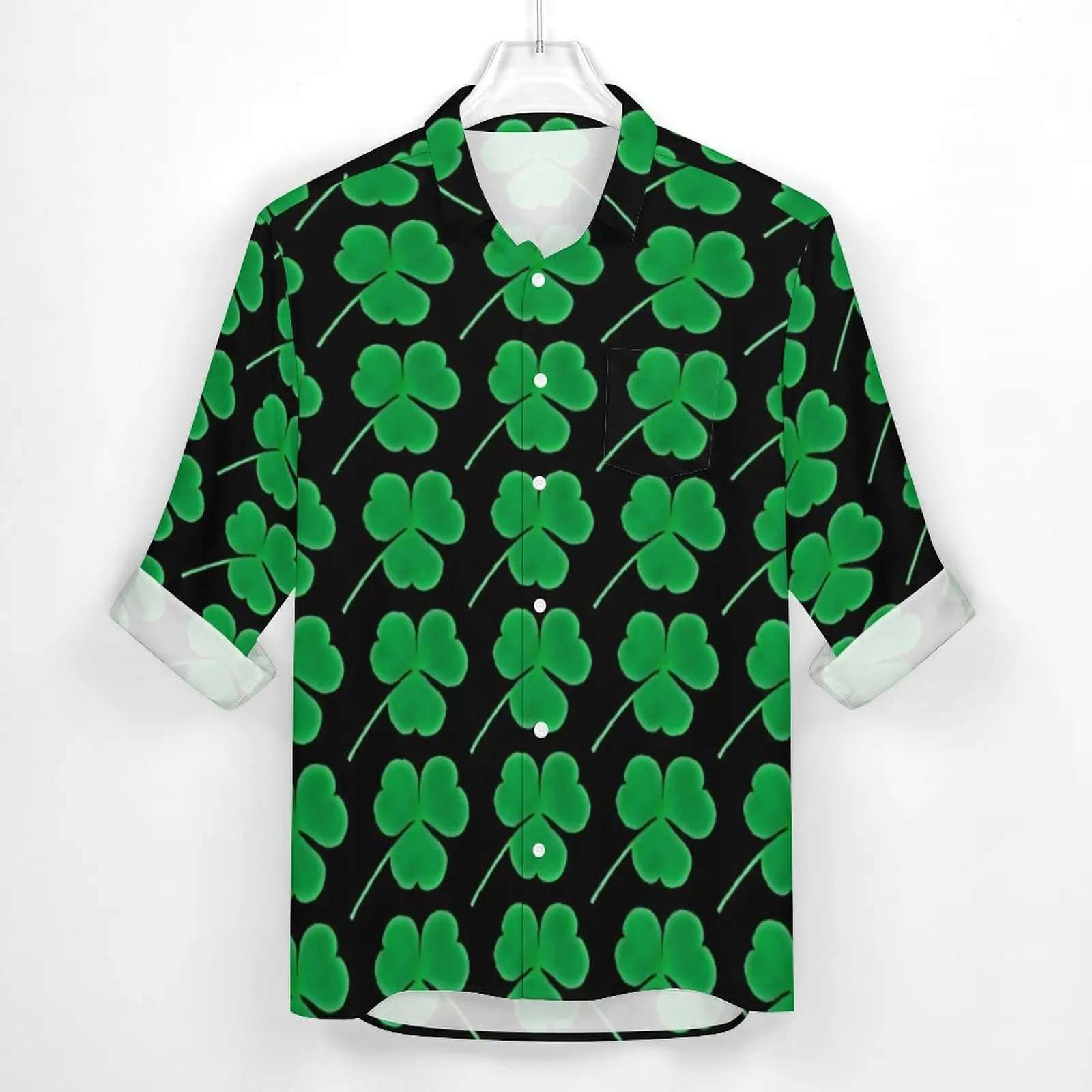 Green Shamrock Casual Shirts Men St Patricks Day Irish Shirt Long Sleeve Retro Aesthetic Blouses Autumn Graphic Tops Plus Size