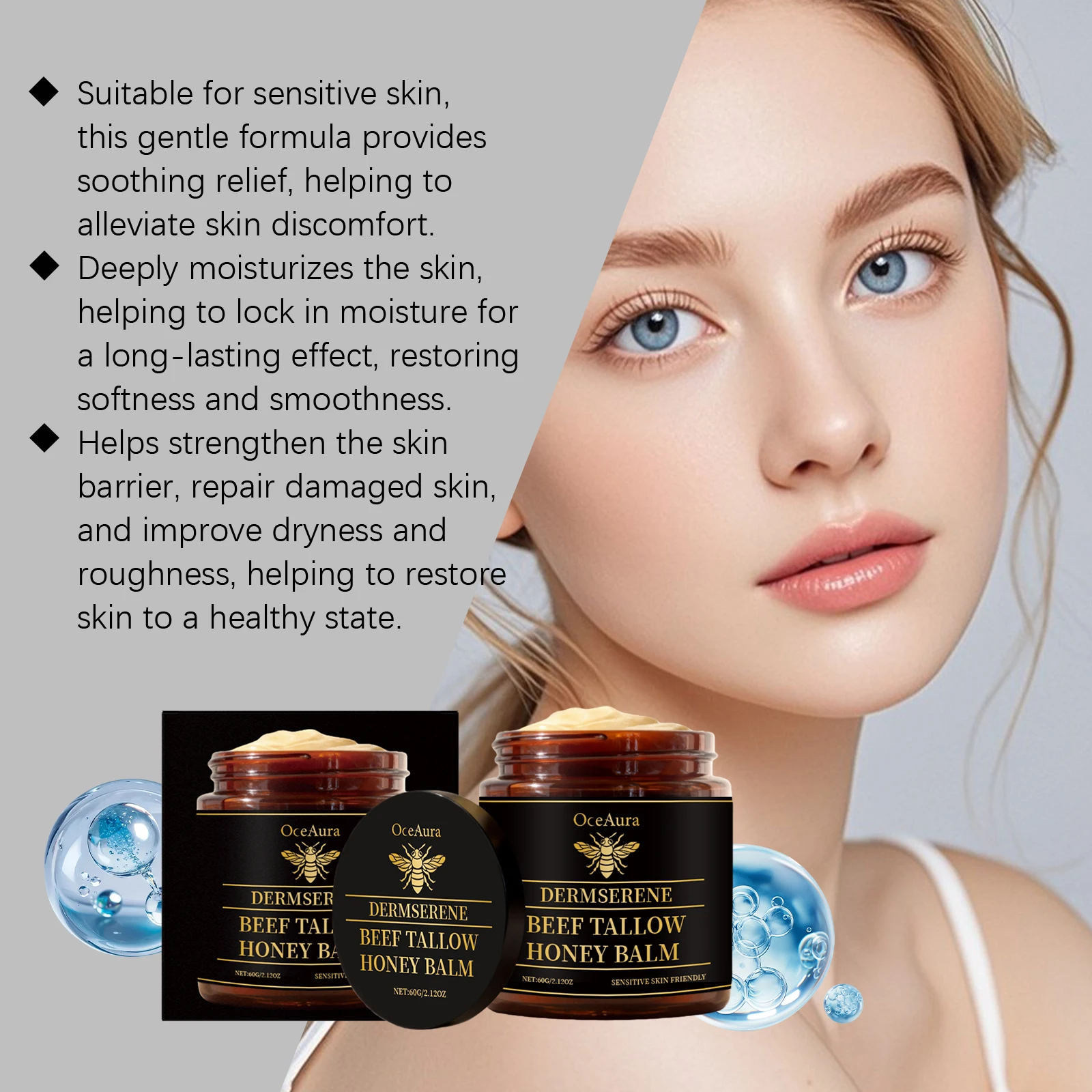 Beef Tallow Face Cream Organic Raw Honey Balm Skin Care Brightening Grass-Fed Natural Whipped Body Moisturizer Hydrating Cream