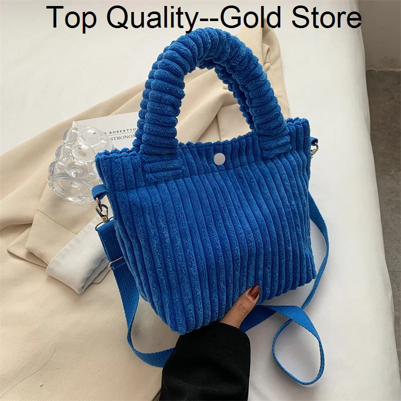 

Fashion Corduroy Women's Bag 2024 Trend New Handbags Niche Versatile Bucket Shoulder Bags Female Nylon Button Crossbody