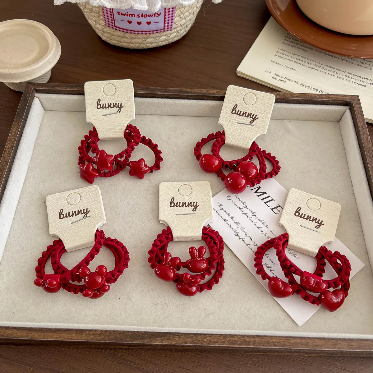 

3pcs Children's Hair Ropehigh Elastic Rubber Band Headrope Cartoon Red Geometric Rabbit Star Hair Band Hair Accessories