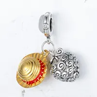Luffy Straw Hat Anime Straw Hat and Burning Fruit Charms for Original 925 Charms Bracelet Silver Charm Bead for Women Jewelry