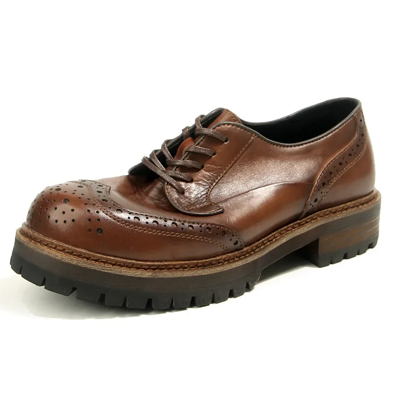 High Quality Cowhide Thick Soled Men's Shoes, All Genuine Leather Platform, Beide Shoes