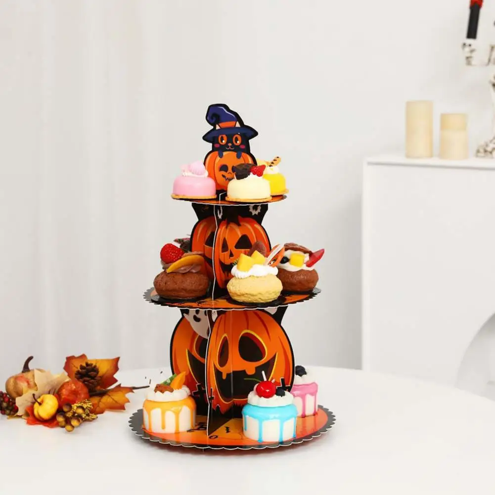 Halloween Party Decoration Spooky Halloween Cupcake Stand Tower Pumpkin Cardboard Dessert Holder Tray Party Decoration Birthday