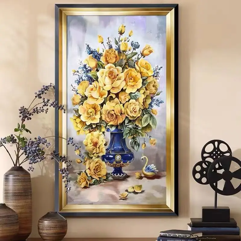 2023 Cross Embroidered Nordic Vase Scenery with Pure Hand Embroidery, National Style, European Style, Living Room, Bedroom,