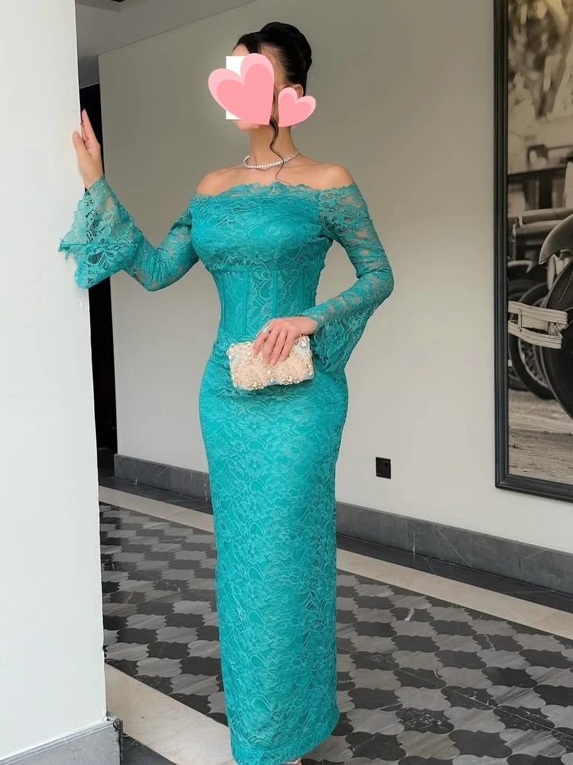 Oisslec 댄스 파티 드레스 우아한 빈티지 스위트 블루 레이스 보트 넥 리본 맞춤형 공식 행사 댄스 파티 드레스 저녁 파티 가운