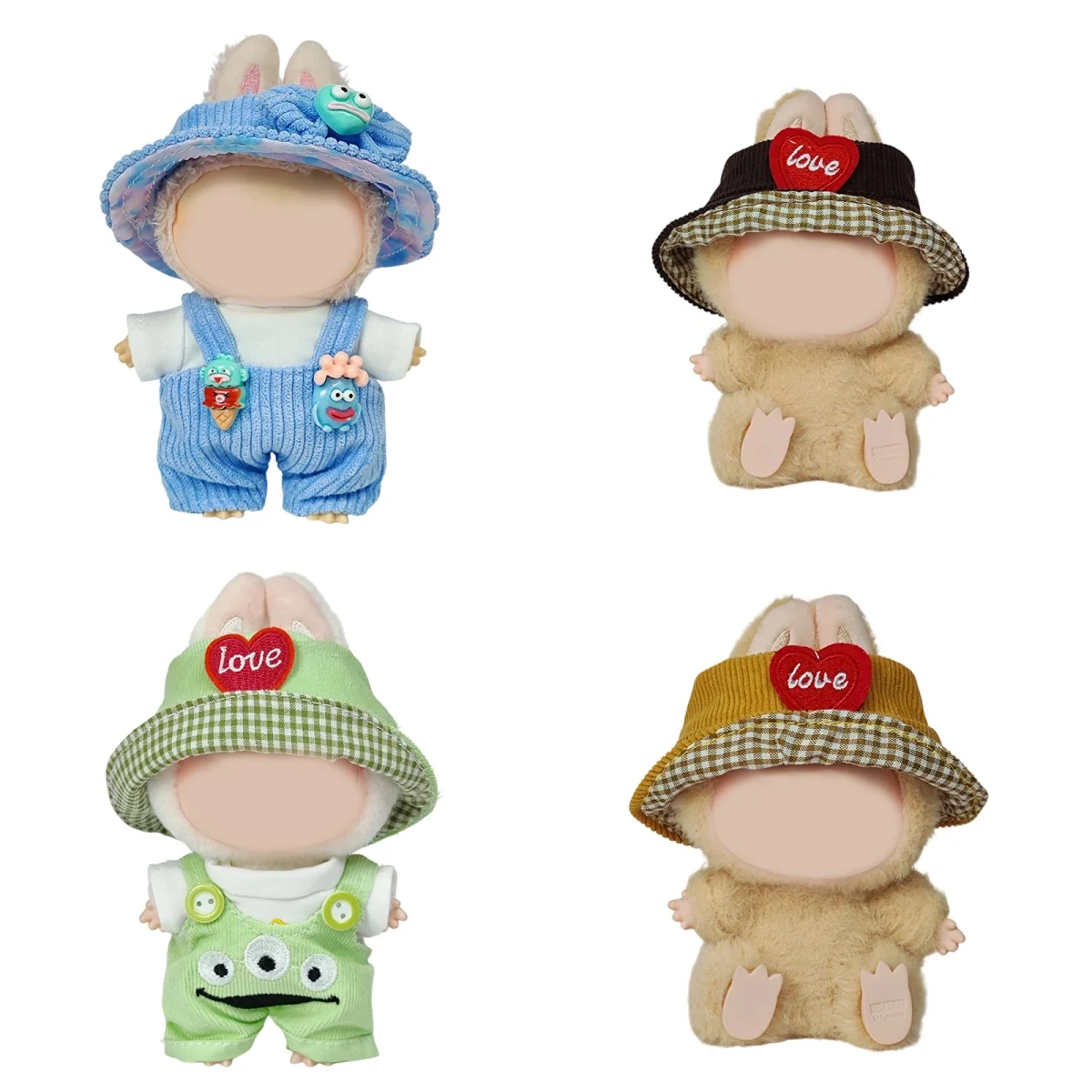 

For 17cm Labubu Doll Clothes Outfit Accessories V1 V2 Sitting Party Plaid overalls Clothing