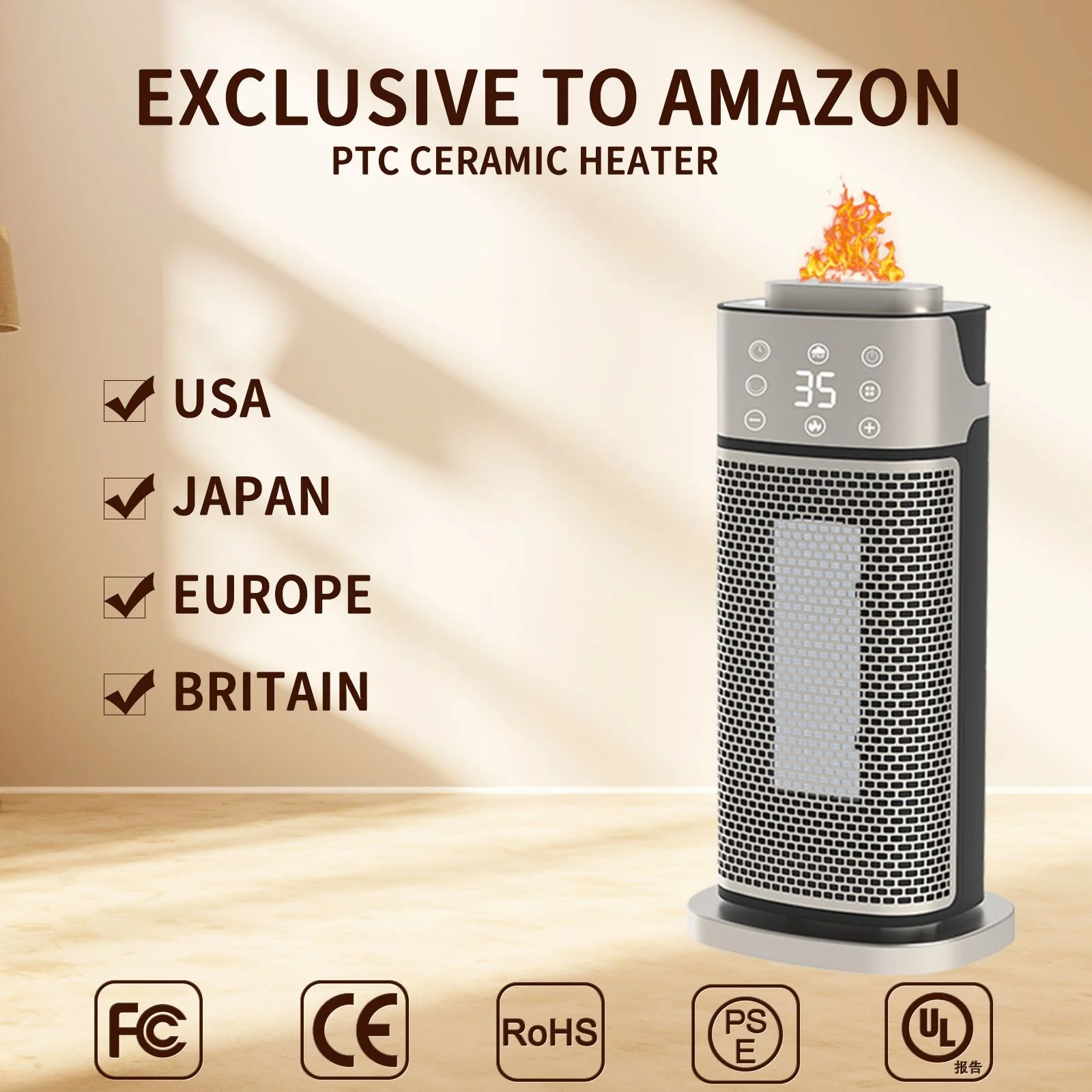 

Humidifier heater home office vertical shaking dual-purpose heater remote control touch PTC electric heater small fireplace