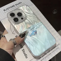 Lovely Blue Ocean Shark Phone Case For OPPO Reno 4 5 6 7 7Z 8 8T 11 12 Z Pro F5 F7 F11 4G 5G Feather Texture Hard Cover