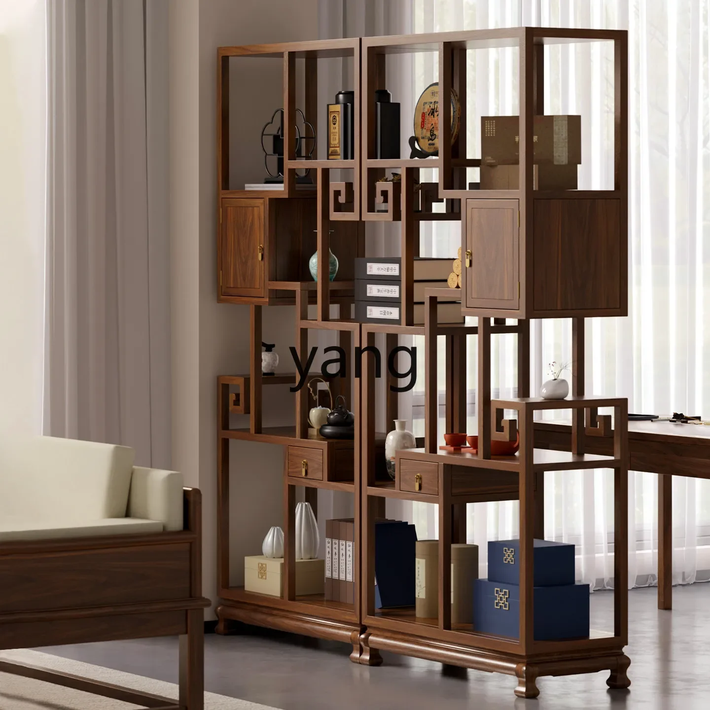 

CX all solid wood Bogu frame office display cabinet new Chinese living room wine cabinet partition display