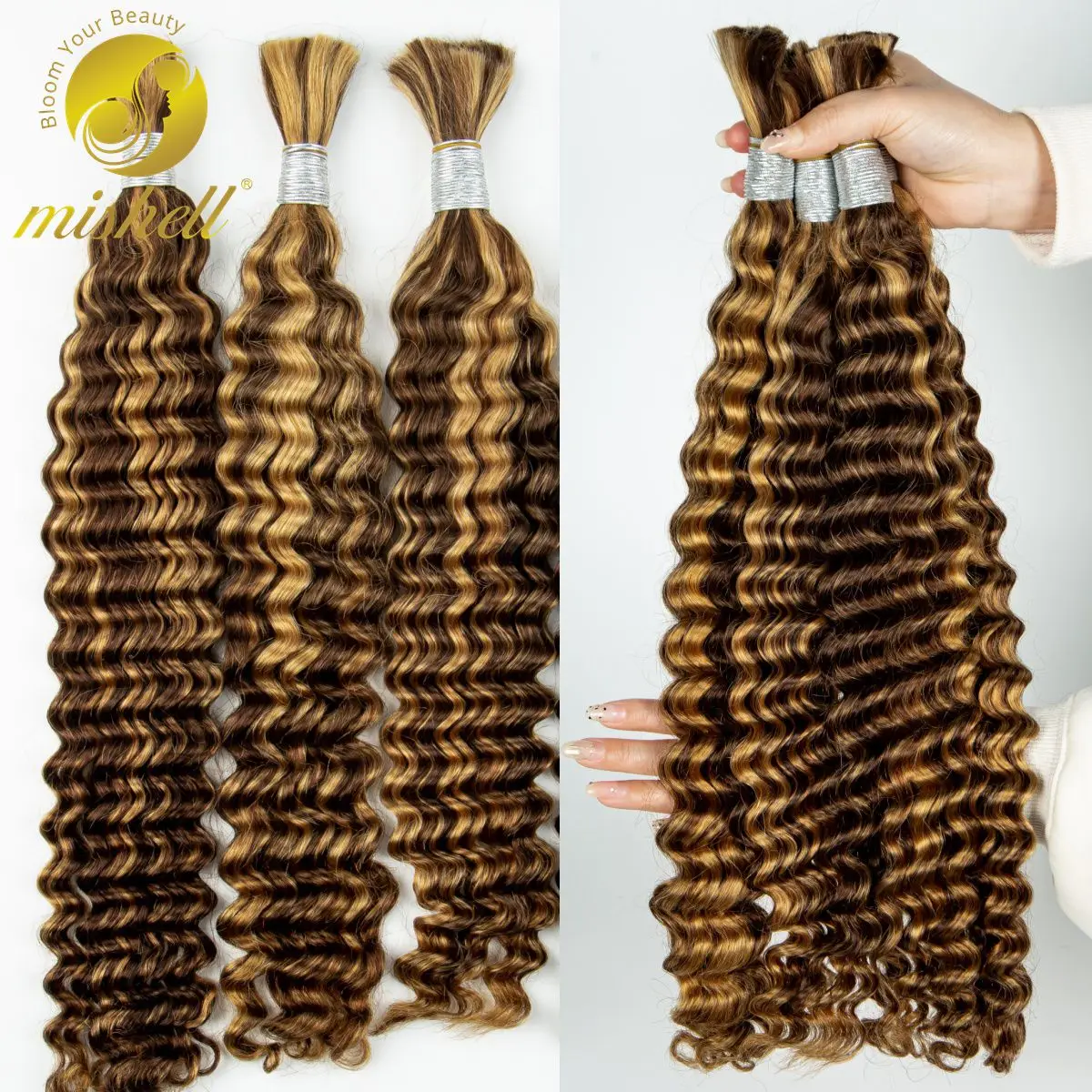 

28inch 4/27 Highlight Ombre Deep Wave Human Hair Bulk for Boho Braids 100% Unprocessed Virgin Hair Bundle No Weft for Braiding