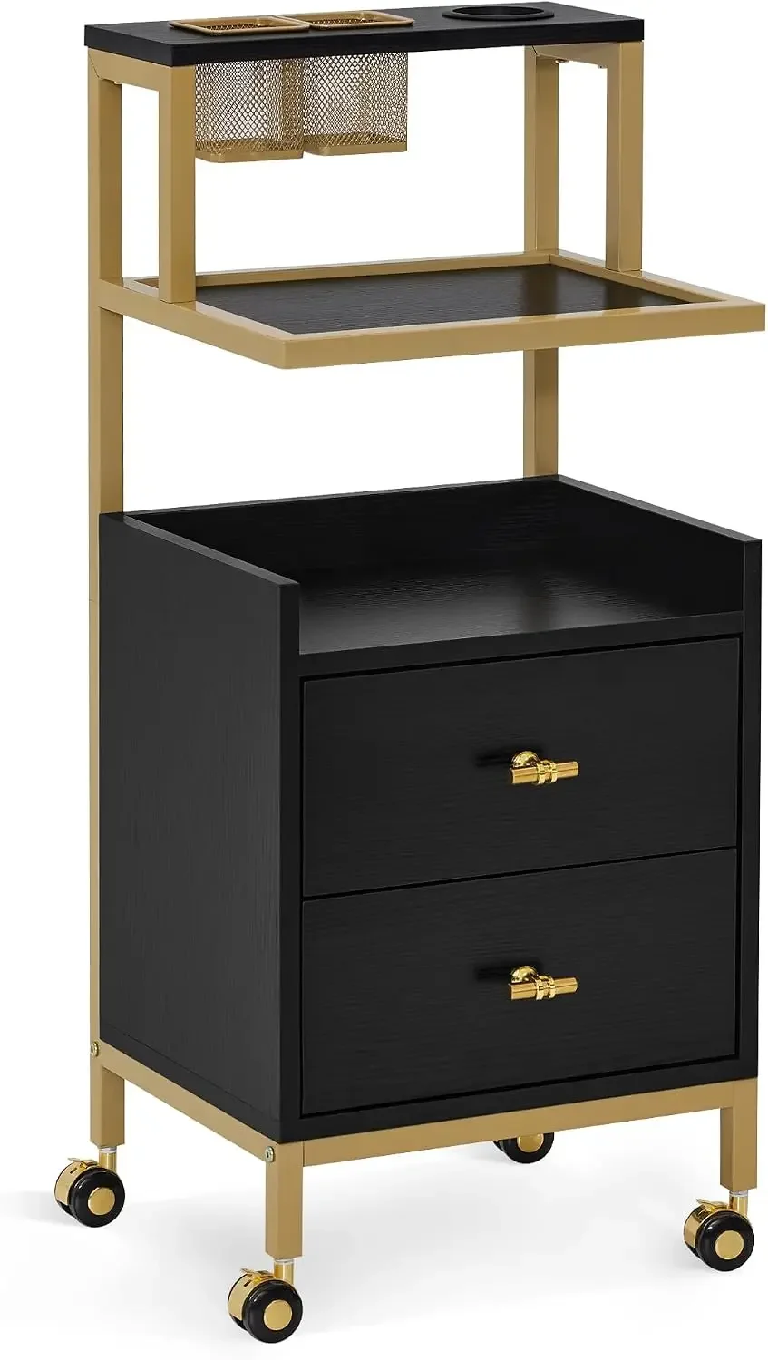 Rolling Salon Cart With Storage Drawers Barber Trolley With Metal Tool Holder Basket Beauty Salon Equipment For Hair Stylist Black Medium Size