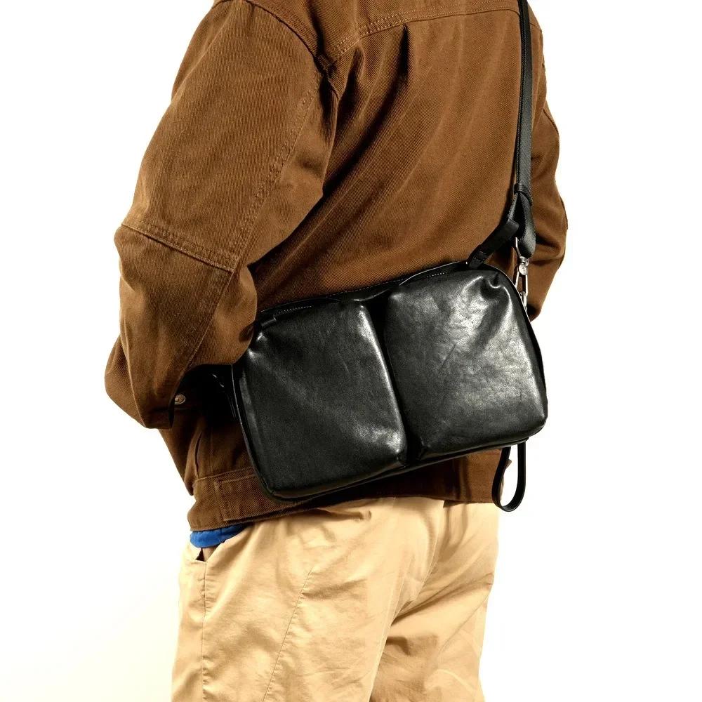 

New High-end Leather Men's Bag Vegetable Tanned Cowhide Shoulder Messenger Commuter Versatile Fashion Breast Bag Clutch Bag