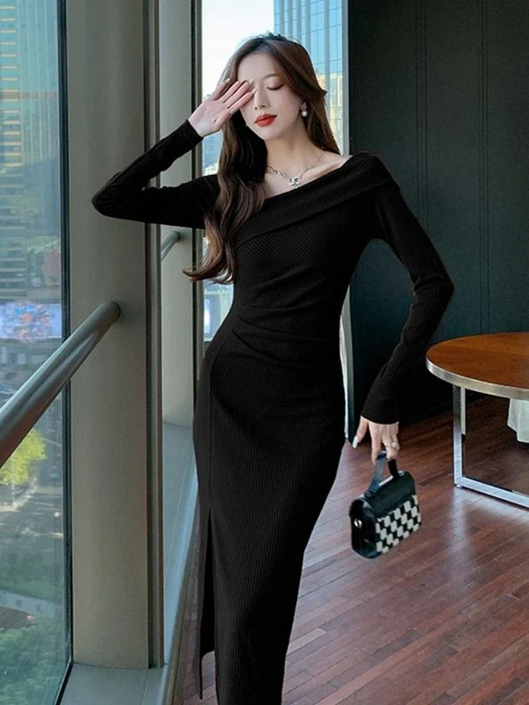 Over The Shoulder Woman Knitted Dress Prom Deals Elegant High Quality New In Harajuku Cool Trend Party Crochet Dresses For Women