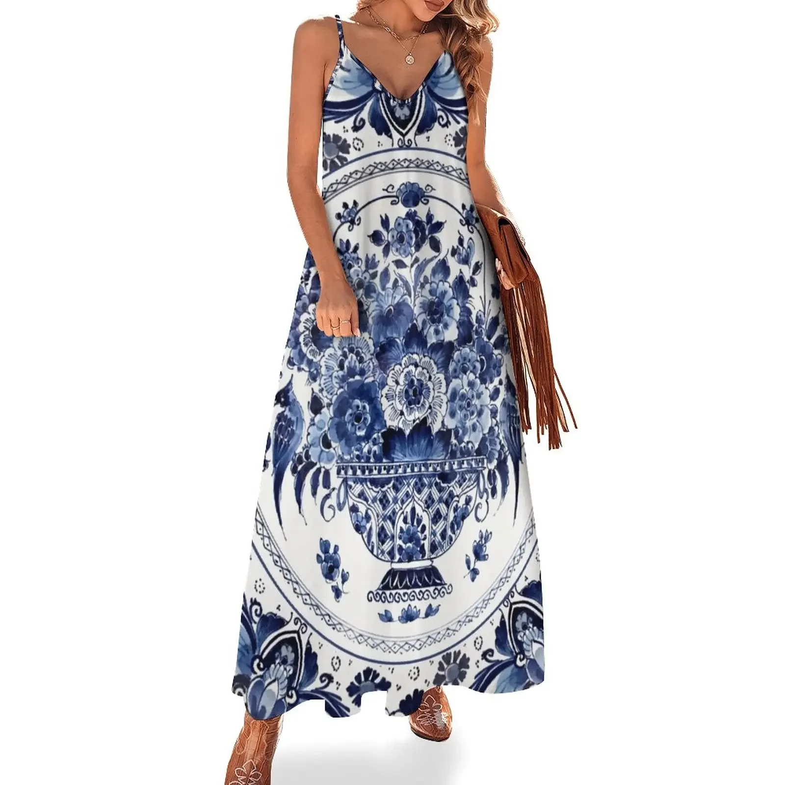 

Royal Delft Blue Flower Basket Sleeveless Dress elegant women's sets dresses women summer 2024