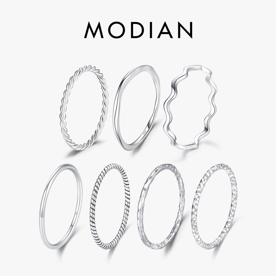  MODIAN 925 Sterling Silver Simple Fashion Stackable Ring Classic Wave Geometric Exquisite Finger Rings For Women Party Jewelry 