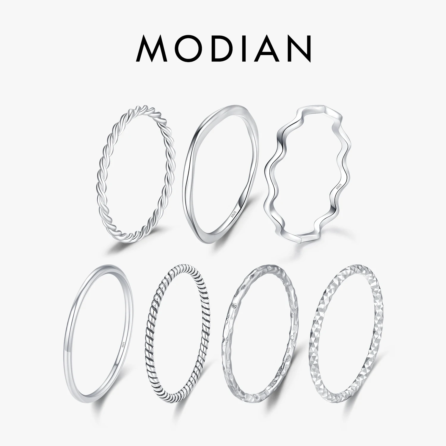 MODIAN 925 Sterling Silver Simple Fashion Stackable Ring Classic Wave Geometric Exquisite Finger Rings For Women Party Jewelry 