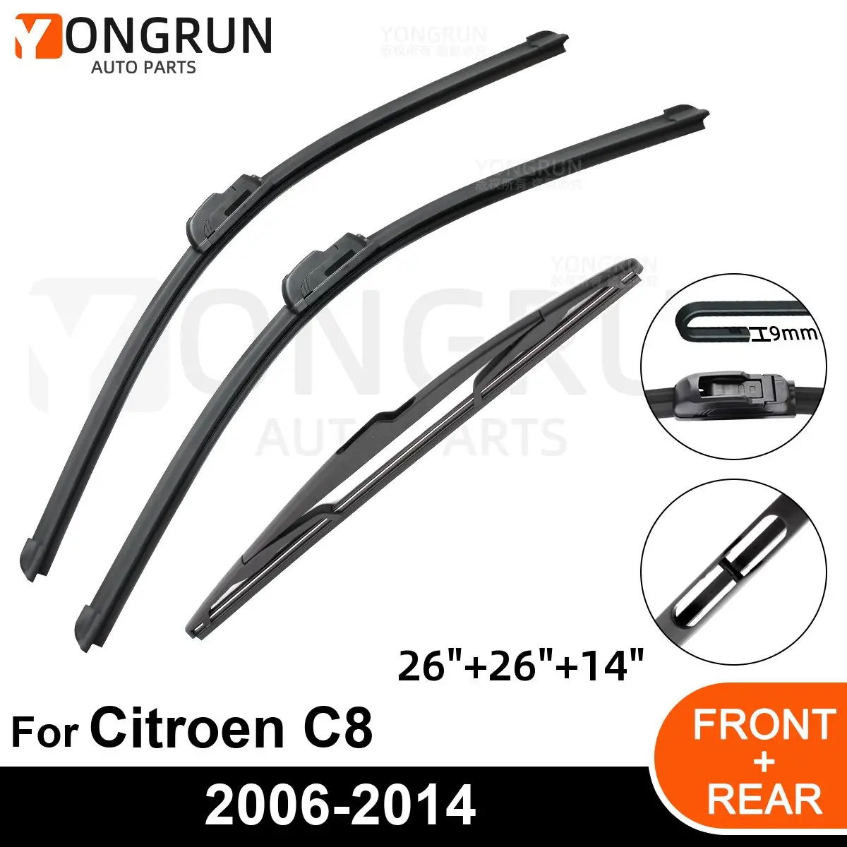 

Car Windshield Windscreen Front Rear Wiper Blade Rubber Accessories For Citroen C8 26" 26" 14" 2006 - 2010 2011 2012 2013 2014