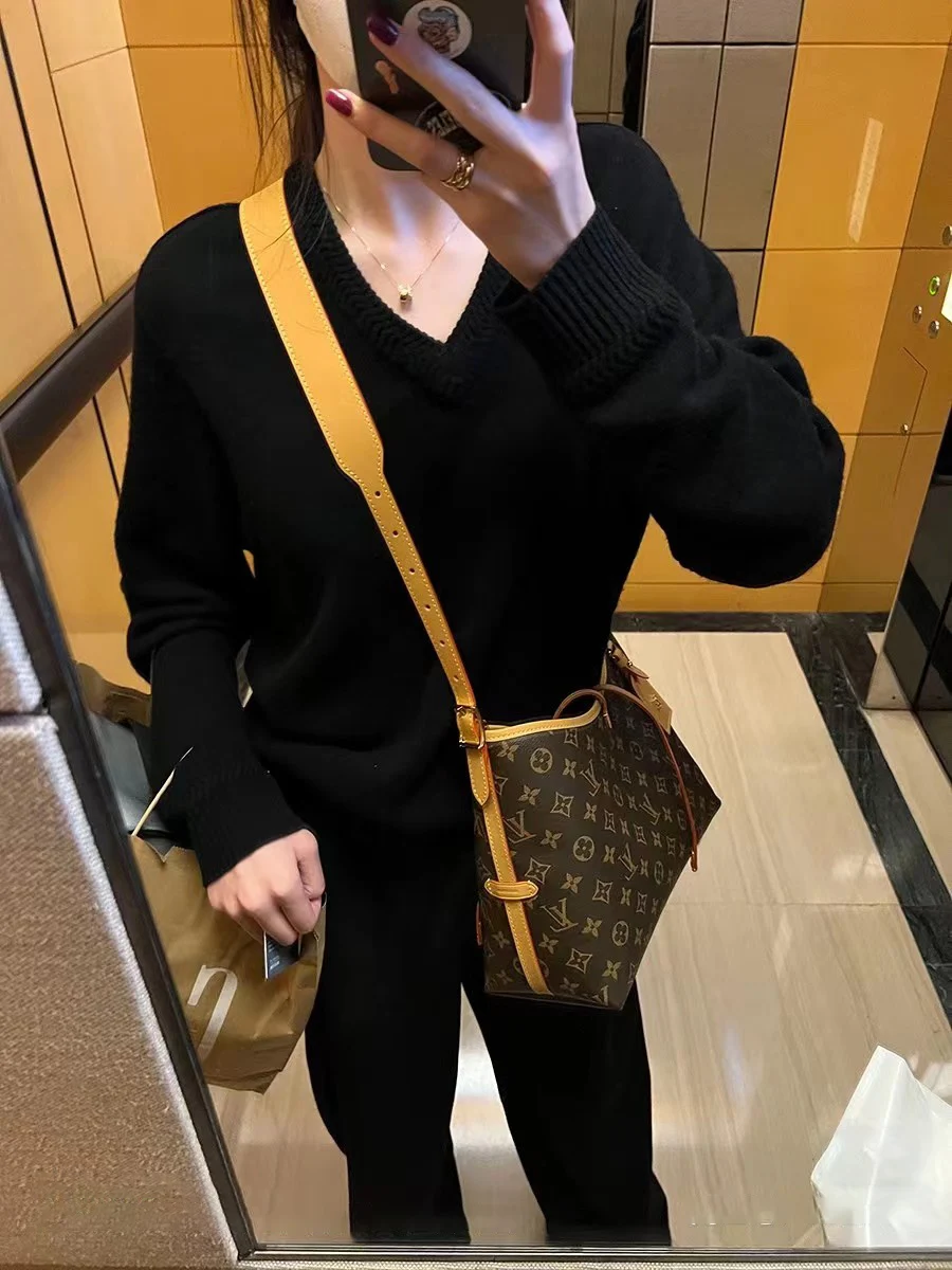 

Bla Long Sve V-Ne Вязаный свитер женский повседневный удобный свободный крой из полиэфирного волокна для поездок на работу осенний Se...