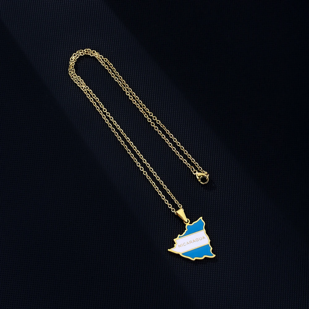 Fashion New Nicaragua Map Flag Pendant Necklace For Women Men Charm Gold Silver Color Party Stainless Steel Nicaraguense Jewelry