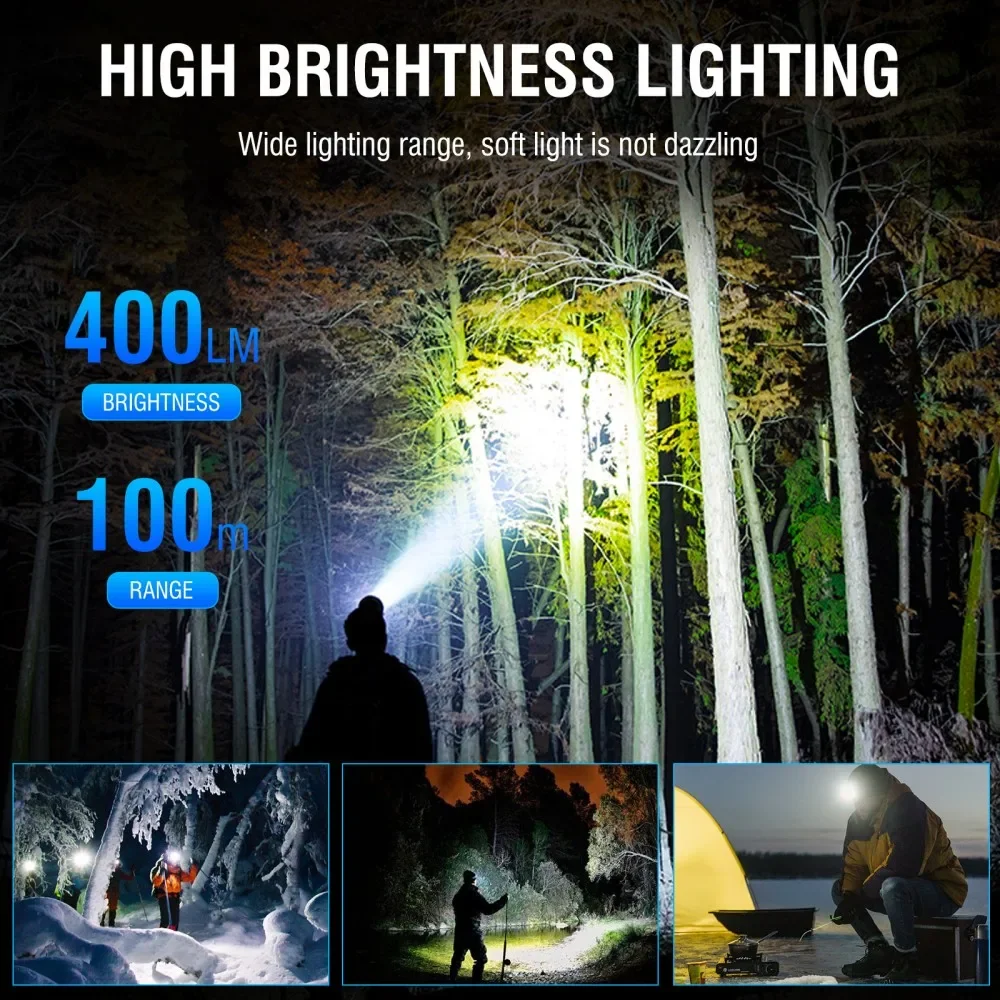 BORUiT K354 Motion Sensor LED Headlamp Type-C Rechargeable Powerful Headlight Waterproof Head Torch Camping Fishing Lantern