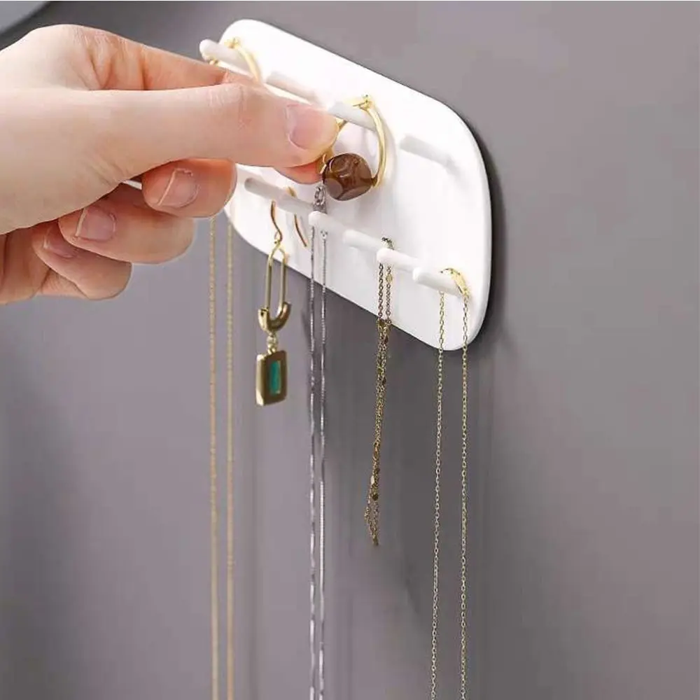 2Pcs Punch-Free Jewelry Storage Rack Wall Mounted Seamless Bangles Display Rack Dual Layer Decorative Sticky Hook Door Back