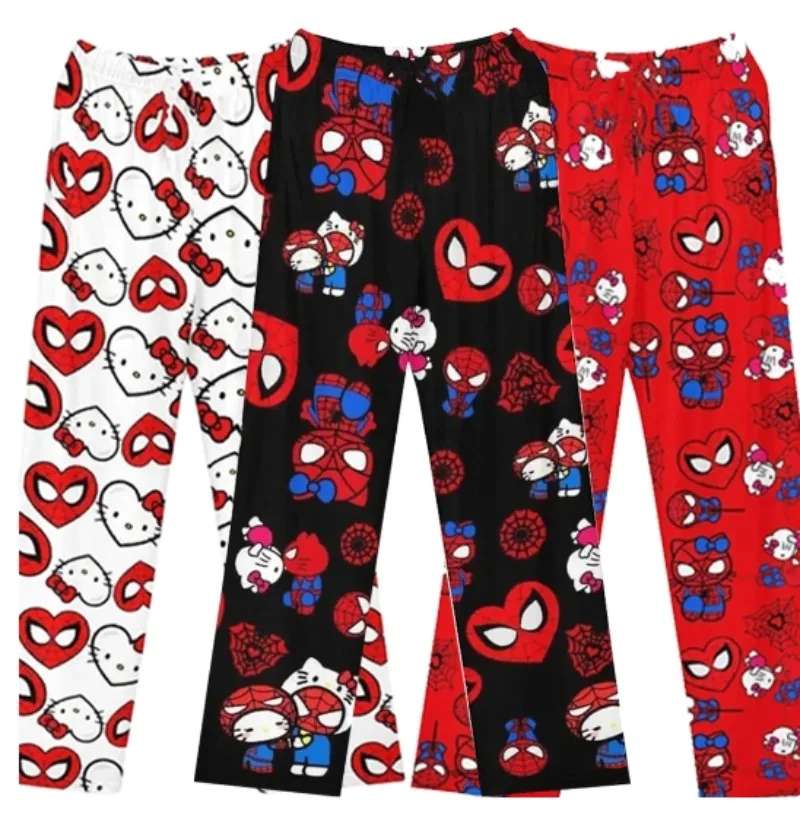 Pyjama en velours de coton Hello Kitty Spider-man pour hommes et femmes, pyjamas de dessin animé, pantalons longs, cadeau d\'Halloween