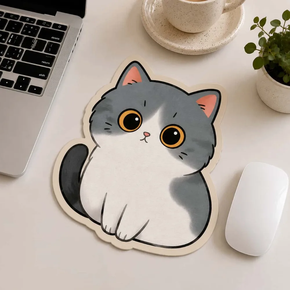 Britische Kurzhaarkatze Mauspad Niedliches Blau-Weißes Kätzchen-förmiges Schreibtischpad Kawaii Rutschfestes Computerpad