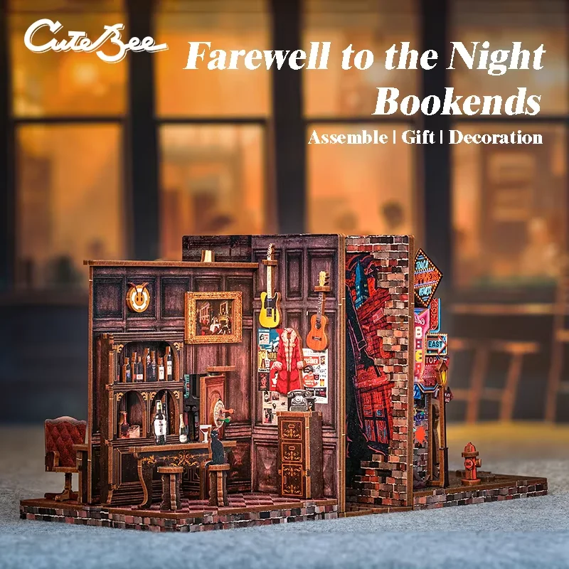 

CUTEBEE Bookends DIY Dollhouse Wooden Bookshelf Insert Book Nook Decoration 3D Puzzle for Craft Gift Farewell to the Night