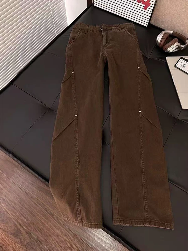 

High Waist Men's Distressed Denim Jeans Side Cut Folded Vibe Wide Leg Straight Casual Workwear Vintage Washed Blue Jeans